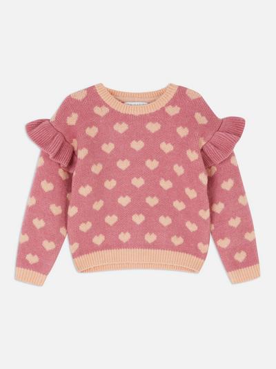 Heart Pattern Ruffled Sweater