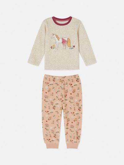 Pijama de felpa con estampado de unicornio y flores