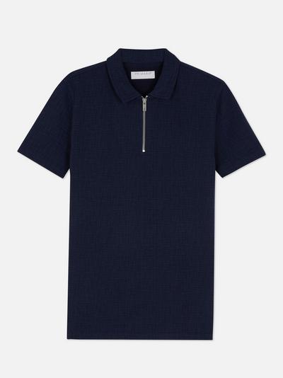 Seersucker Zip-up Polo Shirt