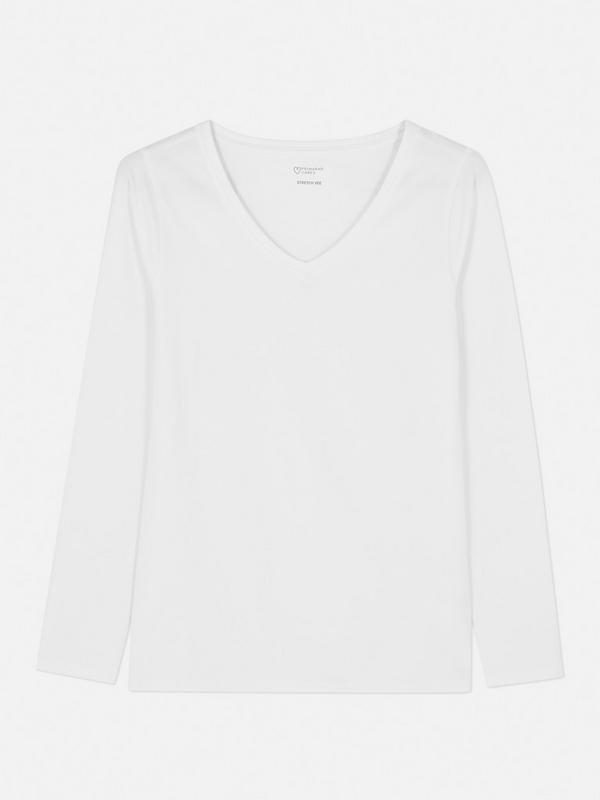 Camiseta de manga larga con cuello en | Tops de mujer Ropa para mujer Nuestra línea de moda femenina | Todos los productos Primark | Primark España