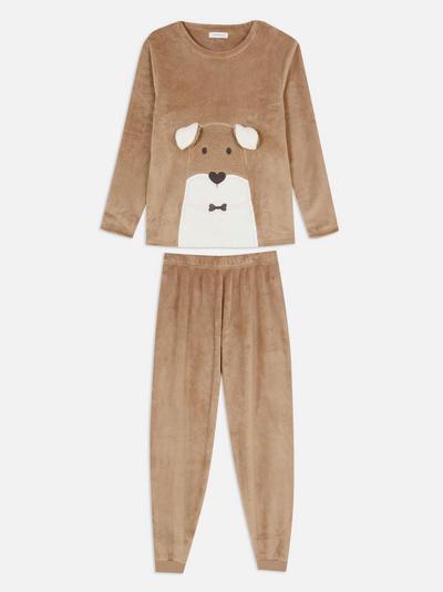 Pyjama aus Fleece mit Hunde-Applikation