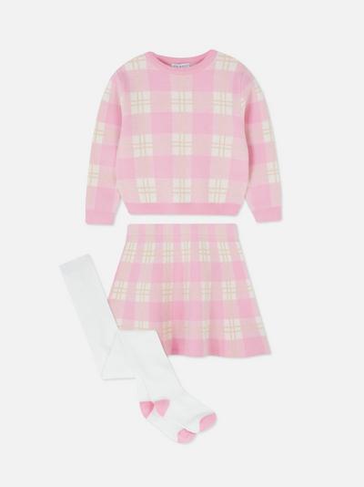 Checked Knit Sweater and Skirt Set