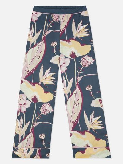 Pantalón de pijama de satén con estampado floral