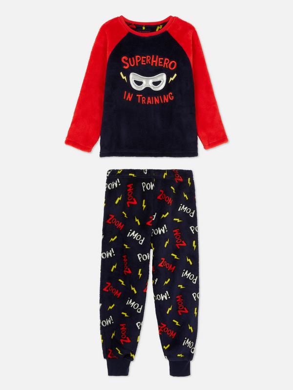Fleece-Pyjama mit „Superhero“-Prägemuster
