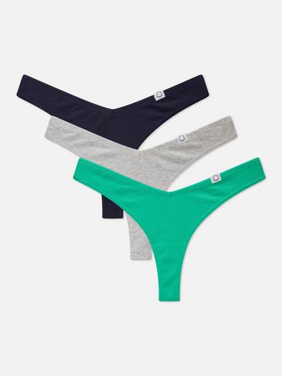 3-Pack Ribbed Cotton Thongs