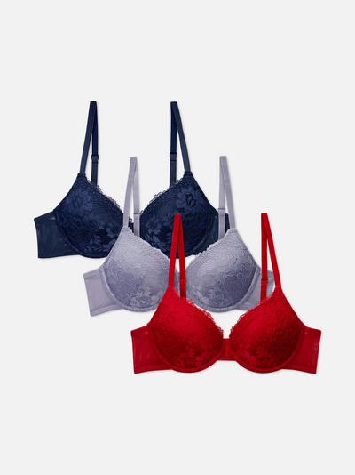 3-Pack Padded Push Up Plunge Lace Bras