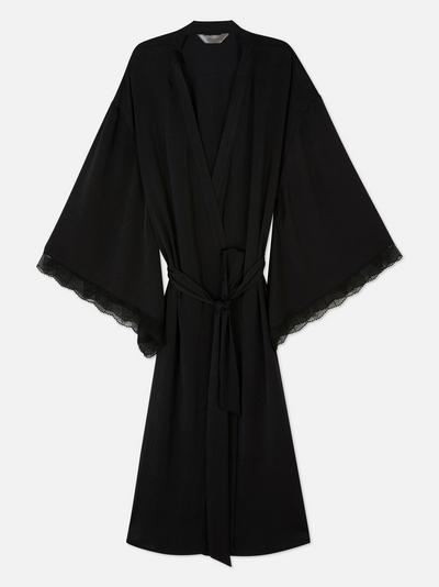 Lace Trim Belted Robe