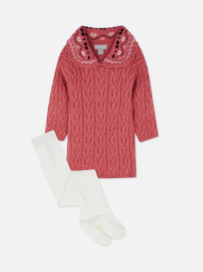 Cable Knit Embroidered Dress