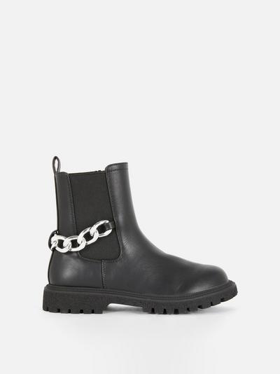 Chunky Chain Faux Leather Chelsea Boots
