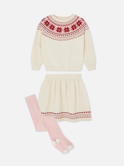 Fair Isle Knitted Jumper Skirt and Tights Set