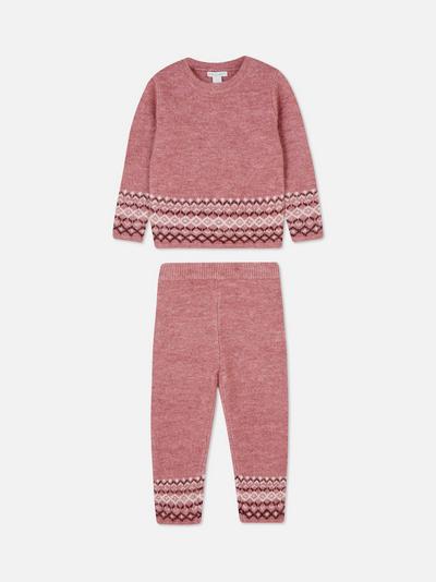 Fair Isle Fine Knit Sweater and Leggings Set