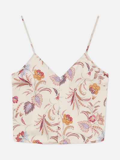 Camisola pijama alças estampado paisley floral cetim