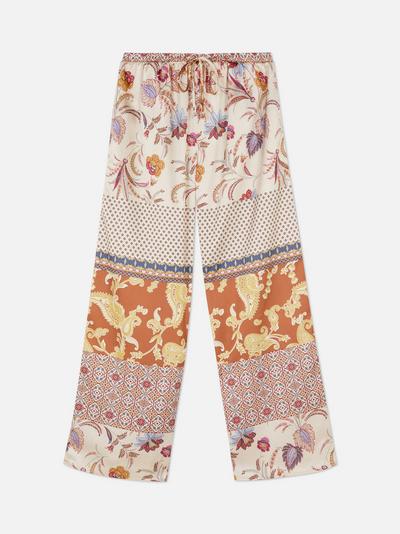 Pantalon large en satin à motif patchwork
