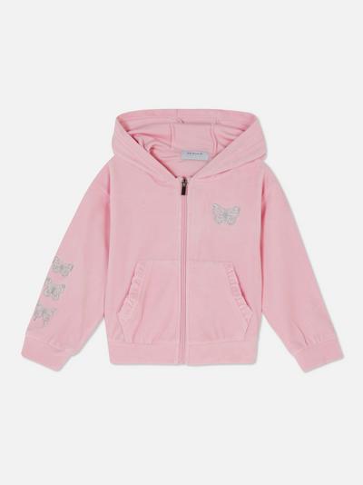 Butterfly Embroidered Velour Hoodie
