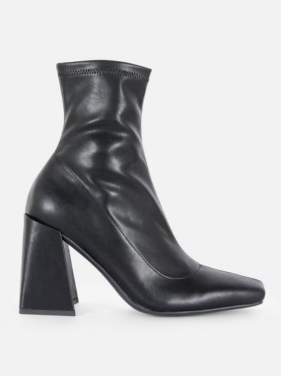 Stretch Flared Heel Ankle Boots