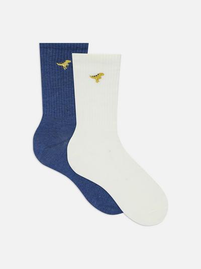 Bestickte Socken mit Dinosaurier, 2er-Pack