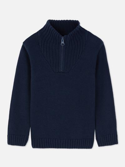 Pleten pulover s polovično zadrgo