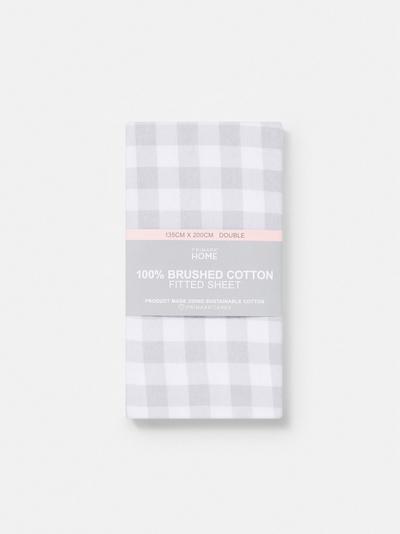 Gingham Brushed Cotton Double Fitted Sheet