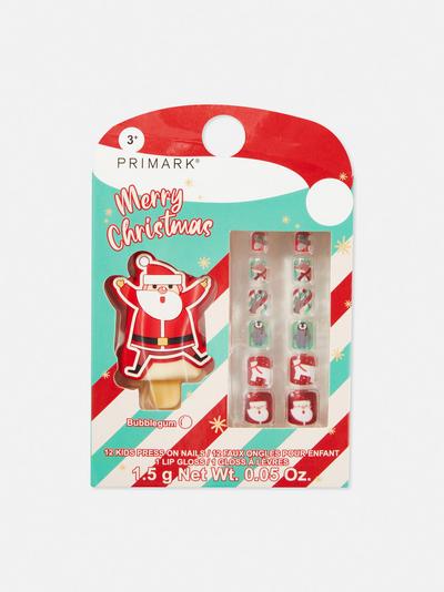 Christmas Press On Nails And Lip Gloss Gift Set