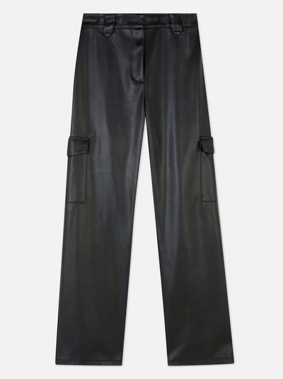 Faux Leather Cargo Trousers