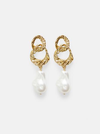 Gold Tone Faux Pearl Drop Earrings