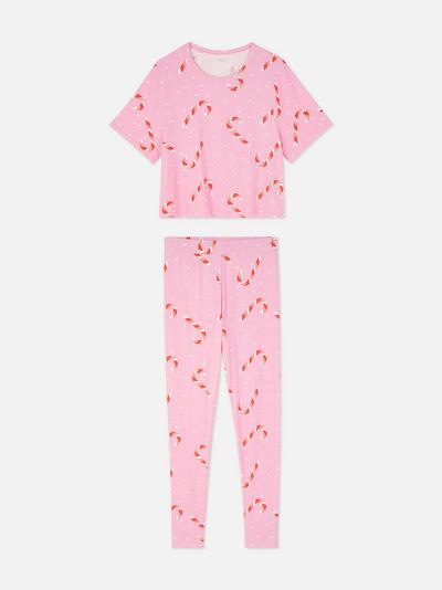 Pijama con estampado de bastones de caramelo