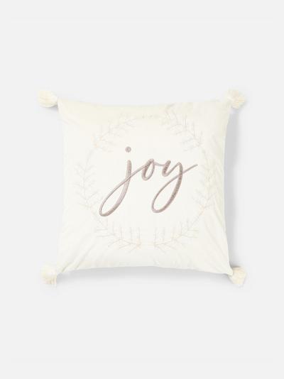 Joy Embroidered Christmas Cushion