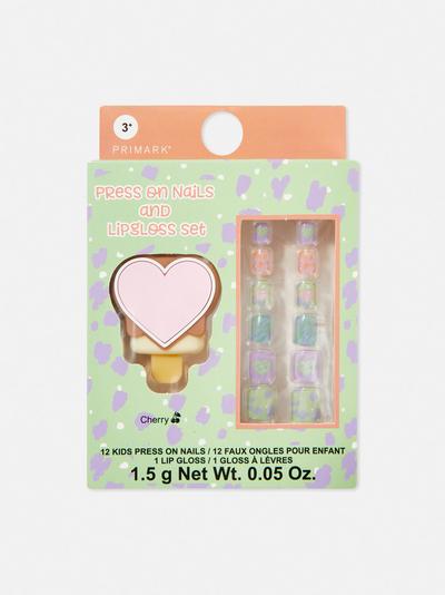 Press On Nails And Lip Gloss Gift Set