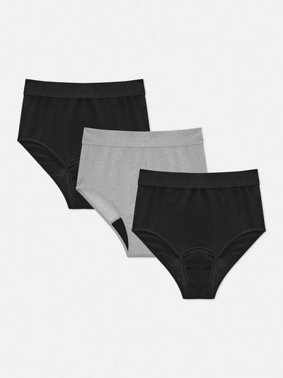 3pk Ribbed High Waisted Period Underwear Briefs