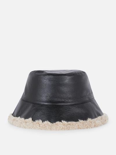 Reversible Fluffy Faux Leather Bucket Hat