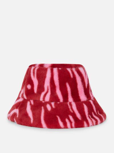 Zebra Print Faux Fur Bucket Hat