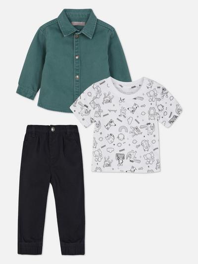 3-teiliges Kombi-Set aus Shirt, Hemdjacke und Hose