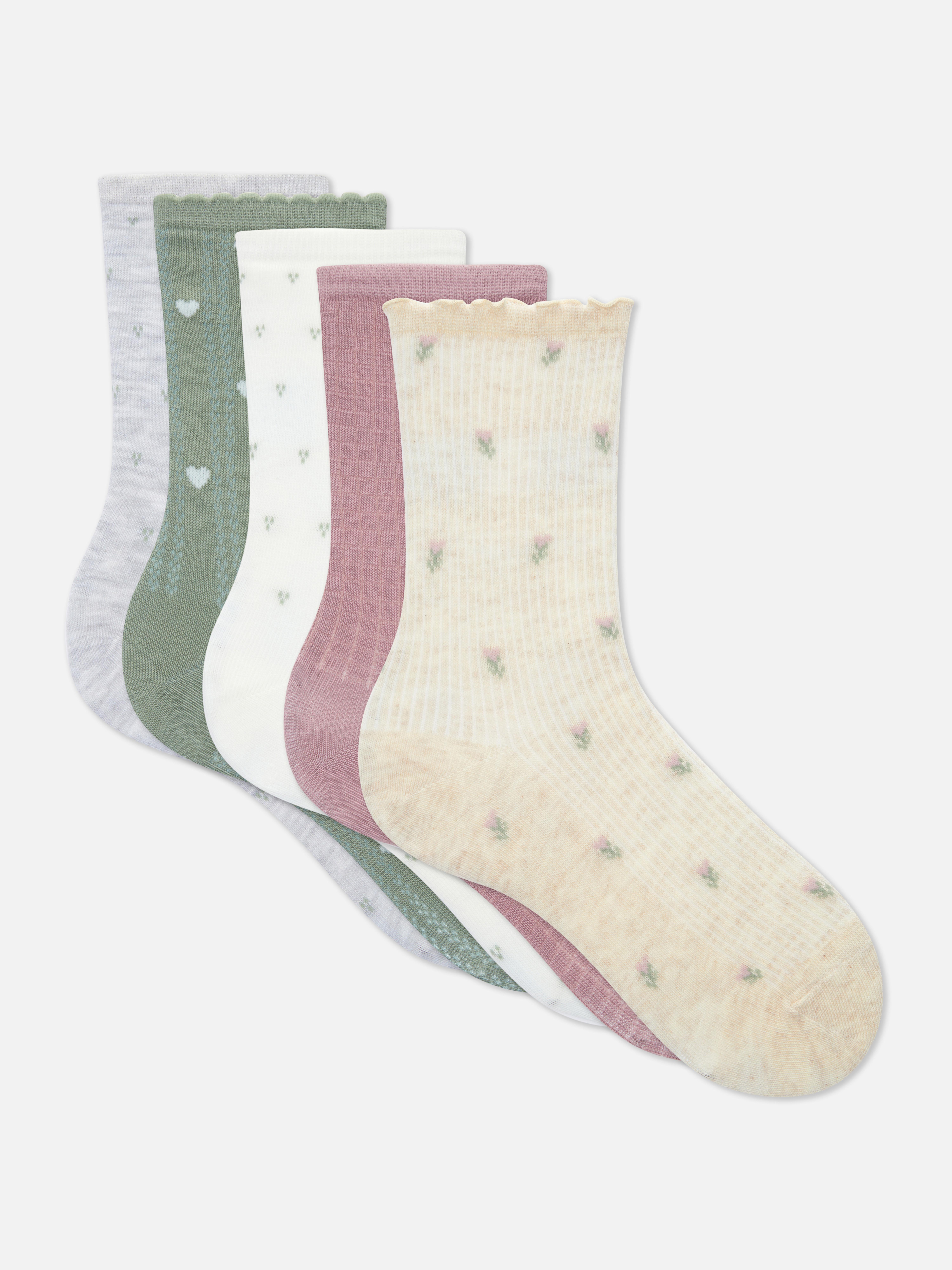 5Pack Lettuce Hem Color Block Socks Women's Socks & Tights Women's