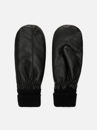 Faux Leather Mittens