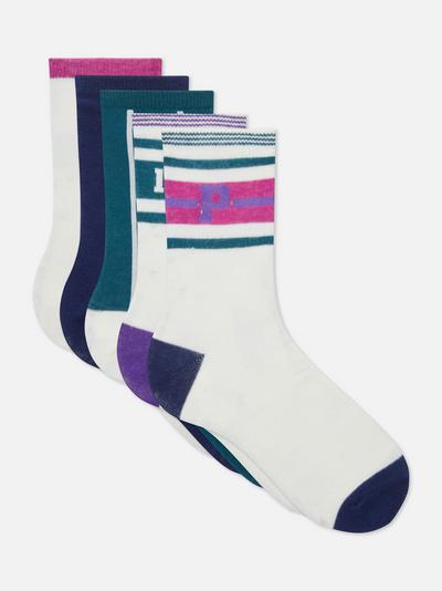 Pack de 5 pares de calcetines lisos y bicolores con dobladillo