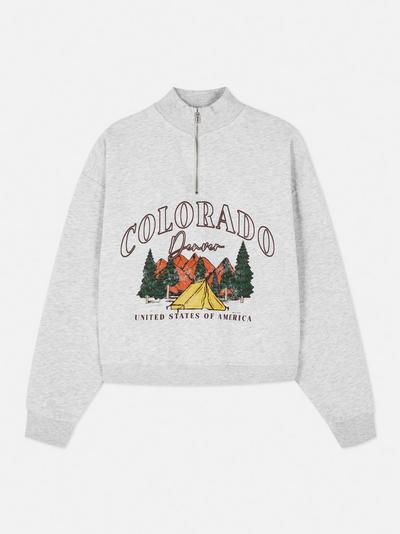 Sweatshirt mit halblangem Reißverschluss und „Colorado“-Print