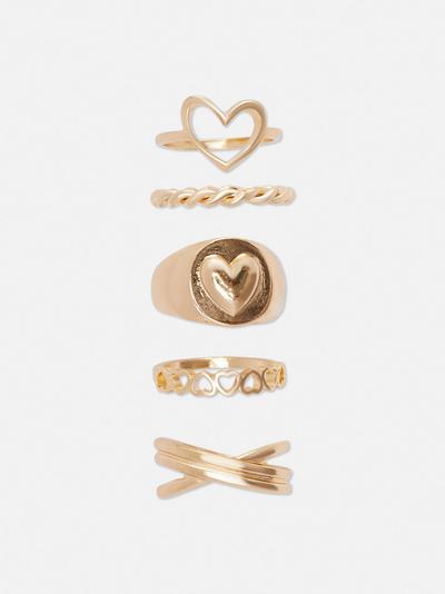 5 Pack Assorted Heart Rings