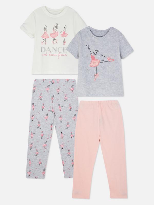 Kurzärmeliger Pyjama mit Ballerina-Print, 2er-Pack