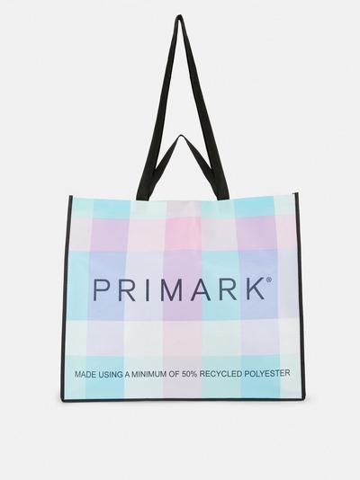 Karirasta nakupovalna torba s potiskom Primark