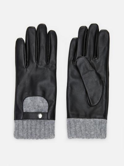 Faux Leather Knitted Cuff Gloves