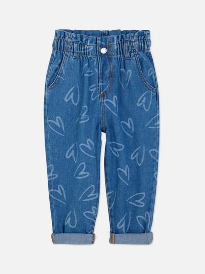Heart Print Paperbag Jeans