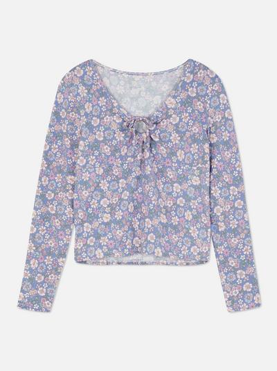 Bluză de pijama cu mânecă lungă cu tricot floral confortabil