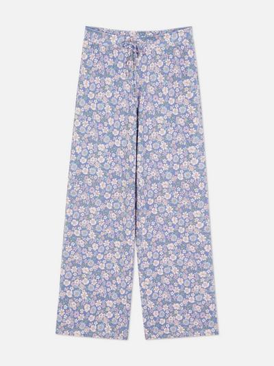 Spodnji del pižame s širokimi hlačnicami s cvetličnim potiskom