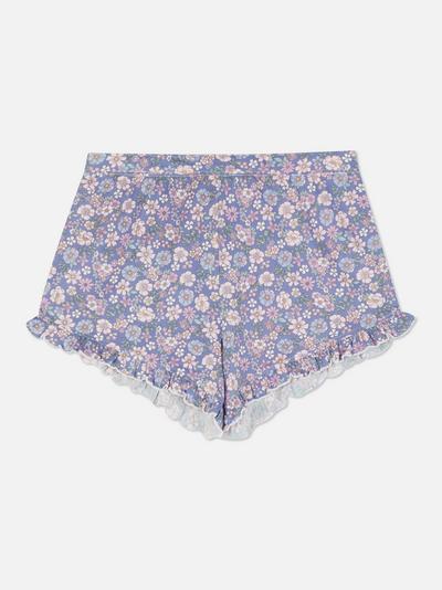 Pantaloncini del pigiama a fiori con bordo smerlato
