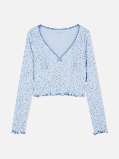 Floral Pointelle Long Sleeve Pyjama Top