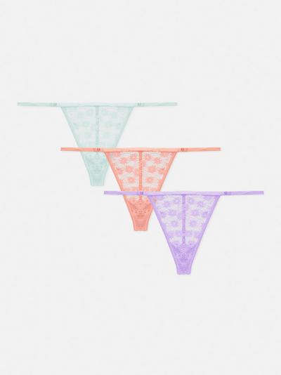 3-Pack Daisy Lace G-String Thongs