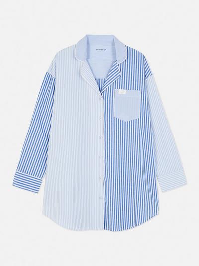 Blue Patchwork Striped Pajama Shirt