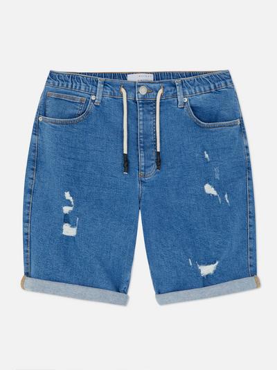 Kratke hlače iz džinsa obrabljenega videza z zatezno vrvico
