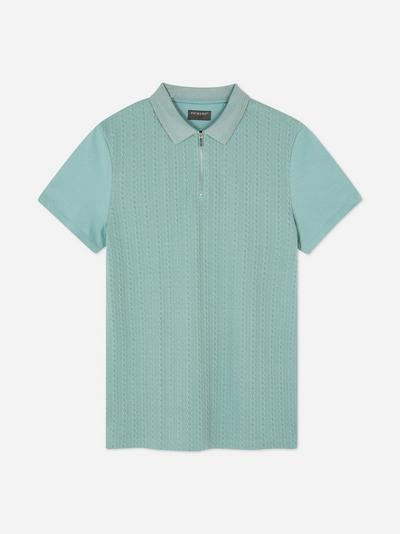 Panelled Cable Knit Polo Shirt