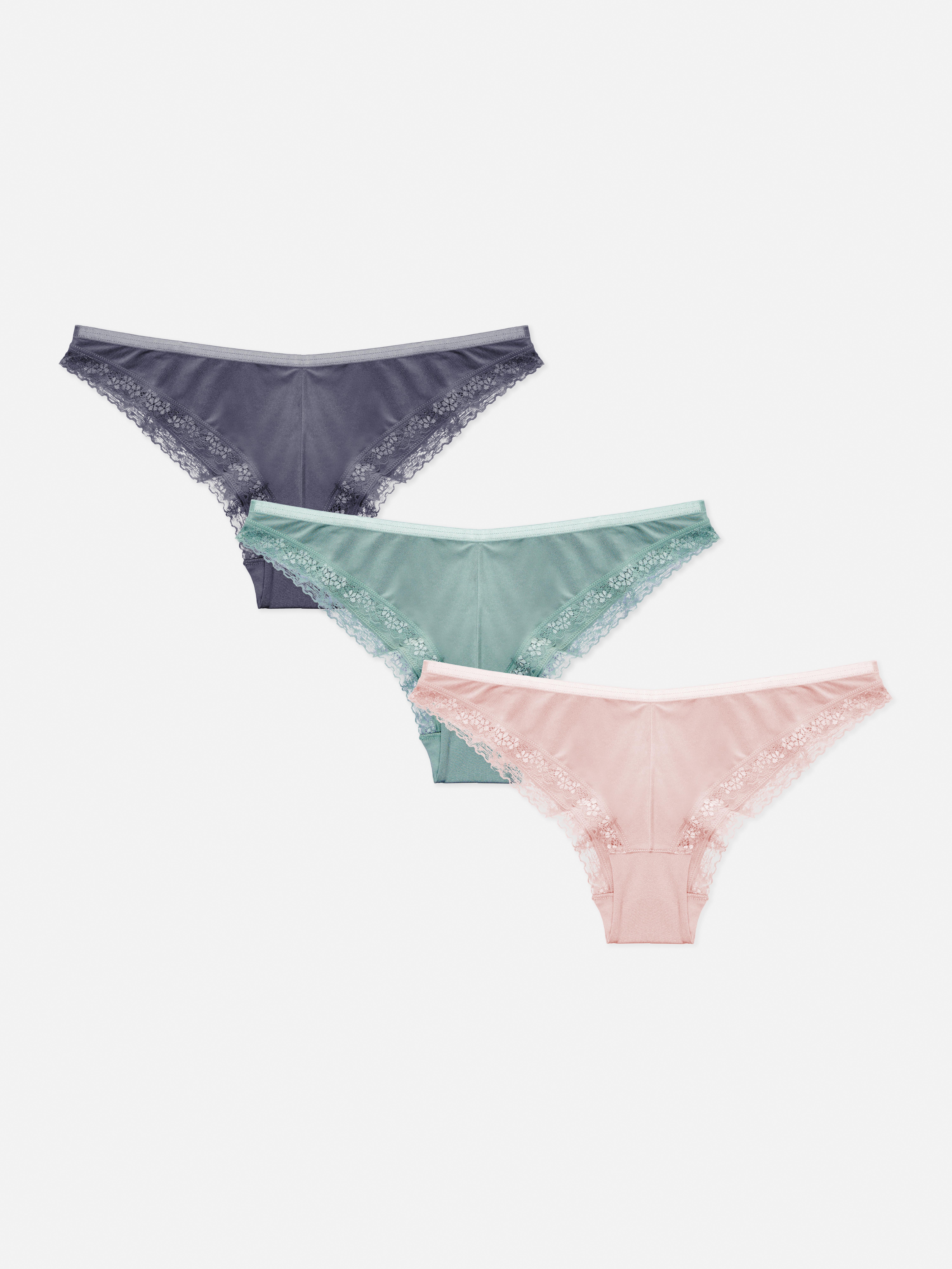 3Pack Micro Brazilian Lace Trim Briefs Briefs & Knickers Lingerie